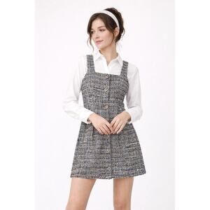 Free People Tweed Mini Dress Preppy Plaid Sleeveless Button Old Money M Multi